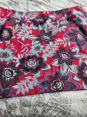 Talbots Floral Midi Skirt with Teal & Black Accents - Plus Size 22W